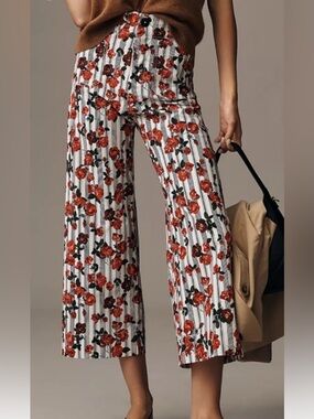 🌹Anthropologie COLETTE Cropped Wide-Leg Pants Maeve Magic Fabric NEW 32 Rose